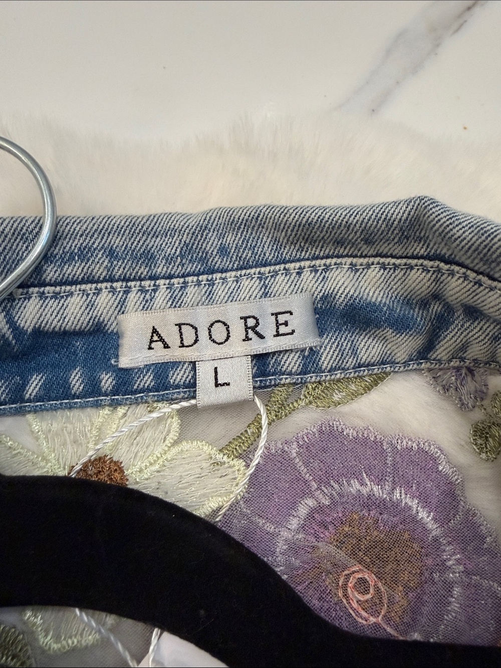 Adore Light Blue Denim Jacket with Multicolor Floral Embroidery - Picture 2 of 4